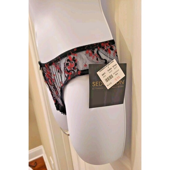 Vtg Frederick's Of Hollywood SEDUCTION BLACK RED LACE CROTCHLESS Panties Sz M - Picture 10 of 11